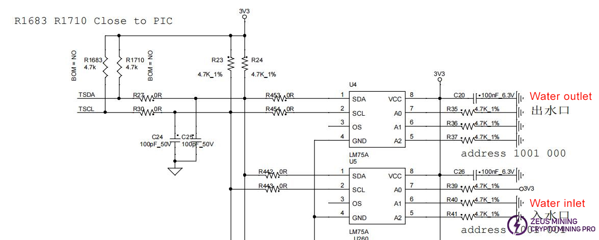 نمودار مدار سنسور دما برای S19 pro+ Hydro