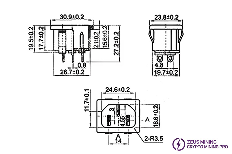 AC-05 کانکتور 3 پین دوشاخه نر 10A 250 ولت